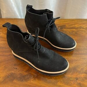 NEW!! Eileen Fisher Capa Falcon Women Black Nubuck Wedge Lace Up Ankle Bootie